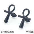 Minimalist black Ankh cross stud earrings in 19x13mm stainless steel finish - Ankh Cross / Black
