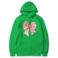 Green Christmas hoodie featuring a red bow graphic and Merry Christmas Tree text - Fruit Green