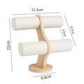 Zweistöckiger Schmuckständer aus Bambus mit beigen Samtrollen für Armbänder - 2-Ebenen Gebogen / 2-Ebenen Gebogener Bambus (Beige Samt)