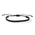 Handmade woven black cord bracelet with adjustable sliding knot and silver beads - Black