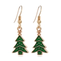 Detailed view of Christmas tree drop earrings with green enamel and gold plated alloy edges - Christmas Tree #4