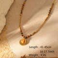 Detail of bohemian gold stainless steel necklace with natural stones and sun pendant - LC40052 Boho Sun Gemstone Necklace