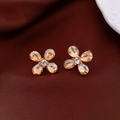 Elegant champagne crystal flower stud earrings with gold plating on red silk - 74# Gold Champagne Rhinestone Four-Petal Flower (925 Sterling Silver Earring Post)