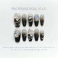 Handmade press-on nails set with ombre black white design, crystals and 3D butterflies - Extra Small (XS) / Star Crystal Butterfly