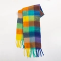 Thick colorful plaid scarf in yellow orange and purple with fringe detail - Colorful Large Plaid (Style P)