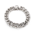 Silver Cuban link bracelet with iced-out rhinestone accents and secure lobster clasp - Steel Color Style (KB147201-Z)