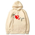 Beige Valentine hoodie with puzzle heart and me you print in soft cotton fabric - S / Tops / Khaki