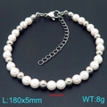 Bracciale in acciaio inossidabile e perle di vetro bianche, lunghezza 180mm e chiusura a moschettone - 5mm / Color Acciaio