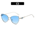 Cat eye metal sunglasses for women with silver frames and blue gradient lenses C5 - Silver Frame Blue Lens