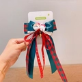 Fermaglio natalizio con Babbo Natale, orso polare e fiocco in nastro rosso e verde - Fiocco con Nastro Lungo Verde