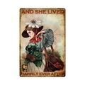 Vintage metal garden sign featuring a woman with vegetables and Happily Ever After text - 11740(13)