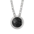 Silver stainless steel necklace with round black gemstone and geometric links - Steel Black Necklace (KN114093-Z)