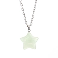 Macro detail of natural green fluorite star pendant with a polished silver O-chain necklace - Green Aventurine