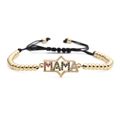 Adjustable golden bead bracelet with colorful zircon MAMA letters on a black woven cord - Black Rope Bead Chain Moon MOM Bracelet