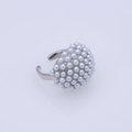 Detailed close-up of a silver open ring featuring a dense cluster of white faux pearls - Silver Round Cluster Pearl-F