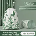 Thickened drawstring trash bags with green floral print, 45x45cm size, 21 bags per roll - Double Sided Thickening 1.8 Mil / Rosemary-21 Pcs-45x45cm