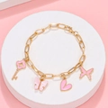 Bracelet chaîne dorée avec des breloques papillons roses et un pendentif clé trèfle - Bracelet Coeur Clé Papillon Rose / Or KC (Breloques Roses)