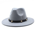 Detail of grey wool fedora hat featuring a black band with gold spherical metal studs - Size M (56-58cm) / Light Gray
