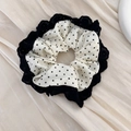 Vintage Haargummi in Creme mit schwarzen Punkten und feinem schwarzen Spitzenrand - 844# Beige Punkte - Schwarze Spitzenkante / Beige Punkte Schwarze Spitze