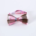 Adjustable British plaid pet bowtie collar with pink and brown checkered fabric pattern - Denim Pink Plaid Bow Tie / S (17-32cm)