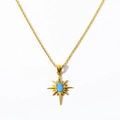 Collar colgante estrella dorada con incrustación de ópalo azul y baño de oro 18K - Azul