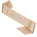Fascia di compleanno dorata glitterata Birthday Princess con stampa di corona - Oro rosa con testo olografico e piccola corona