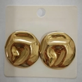 Irregular vintage 18K gold plated stainless steel stud earrings on white display card - Flat Round / 18K Gold