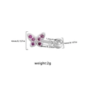 Macro detail of silver butterfly stud earring with 4mm pink zircon and screw back - Pink Purple Butterfly Style