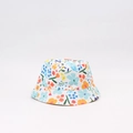 Dettaglio cappello a secchiello per bambini con motivo floreale arancione e giallo - Taglia Unica (Circonferenza 48-53cm) / Bianco