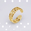 Adjustable golden stainless steel open ring with a vintage style chain link design - b6 Open Chain / Gold