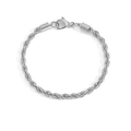 Silver rope chain bracelet in stainless steel with lobster clasp on white background - 4mm / 16.5cm / Silver