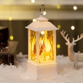 White vintage Christmas lantern with reindeer print and warm glowing LED light - White Reindeer