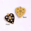 Elegant heart-shaped brass pendant with black enamel and white zircon inlay details - Zirconia Heart-Black