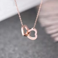 Rose gold interlocking double heart pendant necklace with polished mirror finish for women - Titanium Steel Rose Gold Style (X606)