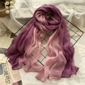 Long purple gradient silk scarf with pleated texture displayed on an elegant background - 190cmx75cm / Light Purple & Deep Purple Gradient