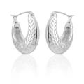 Silver hollow leaf-patterned C-shape hoop earrings with minimalist metallic texture - Silver XLEH017-1 (Wheat Relief)