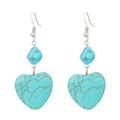 Vintage Türkis Ohrringe mit Herzanhänger aus blauem Stein und silbernen Haken für Damen - Herzohrringe (01 Weiß K Blau 10239)