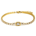 Bracciale in acciaio inossidabile placcato oro 18K con zirconi rettangolari e rotondi da 3mm - Oro Bianco