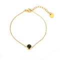 Bracciale a catena sottile in acciaio inossidabile placcato oro 18K con gemma nera - Nero