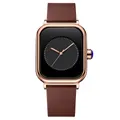 Elegant rose gold square quartz watch with black dial and brown leather strap for women - Rose Gold Black Dial Brown Silicone Strap