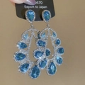 Silver needle drop earrings with blue teardrop crystal and hollow diamond-set petals - Water Drop Style / Silver-Blue