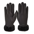 Women's black thermal velvet gloves with stylish faux fur cuffs and touchscreen finger - One Size / Black
