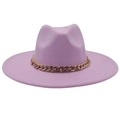 Detail of light purple fedora hat with a decorative gold metal Cuban chain link band - Adult (57-60cm) / Taro Purple (Acrylic)