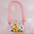 Pink kids crossbody bag featuring cute cartoon capybara print and adjustable shoulder strap - Style D (Pink Capybara with Burger)