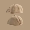 Khaki wool blend beret with textured wave patterns and adjustable elastic band - One Size (55-58cm) / Khaki