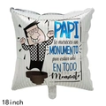 Silver 18 inch square foil balloon with Spanish text and cartoon figure for Father's Day - 18 Inch Square Screws Spanish Father's Day