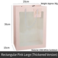 Pink gift bag with clear window and white handles, 25x35x15cm durable card paper - Large Rectangular Pink Thickened 25*35*15