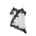 Top sexy de satén blanco con encaje negro y dobladillo asimétrico para mujer - S / Patchwork Blanco y Negro