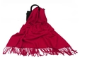 Thick red cashmere scarf with fringe drapes over a black bag on white background - 280g Premium 200x70cm / Burgundy