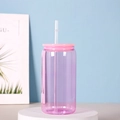 Sublimationsglas 12oz Einmachglas mit rosa Farbverlauf und passendem Bambusdeckel - 16OZ Einschichtig Kunststoffdeckel Rosa